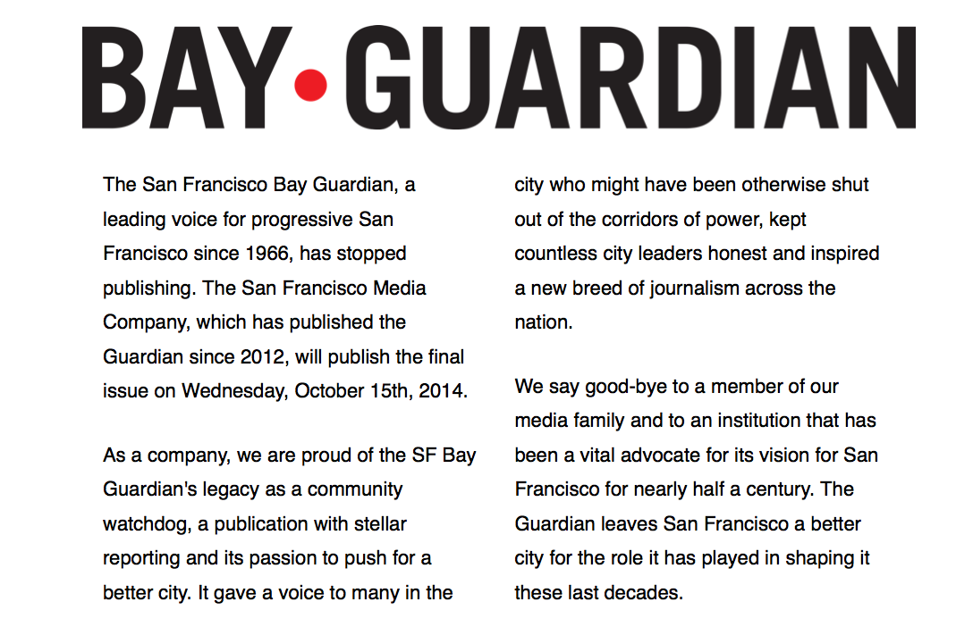 Read more about the article San Francisco Bay Guardian Shuts Down